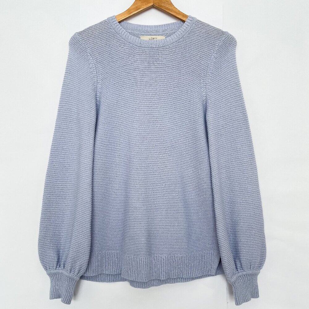 Loft Crewneck Sweater Tunic Balloon Sleeves Cotton Balletcore Size Small Blue